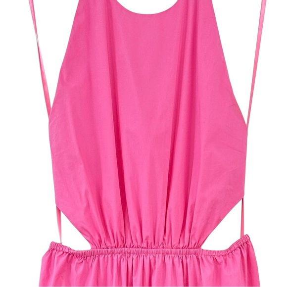 STAUD Apfel Maxi Pink Halter Open Back Lightweight Cotton Maxi Dress w/ Pockets - Picture 7 of 13
